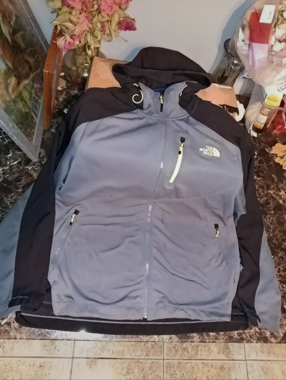 The North Face Tenacious Hybrid Soft Shell Jacket Hoodie Gray/Green Mens XXL